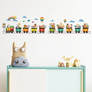 Cartoon animal train wall sticker with numbers 1-10 for children's room decoration