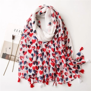 Herz Print Schal Stola Polyester Baumwolle Leinen Haptik Leicht Quasten Süß Vielseitig Damen Mode Tuch