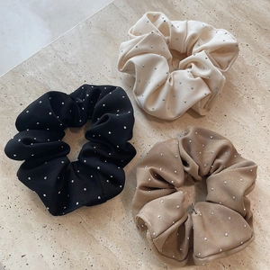 Elegant Rhinestone Ribbed Fabric Scrunchies High Elasticity Hair Ties Solid Color Korean Style Hair Accessories Women