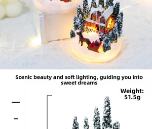 Luminous Christmas miniature house decoration with deer and trees, weight 51.5g