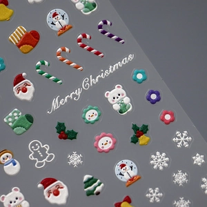 Autocollants de Noël 3D en relief avec motifs Père Noël, bonhomme de neige et flocons