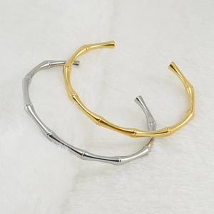 Bracciali aperti a forma di bambù in acciaio inossidabile 18K oro e argento