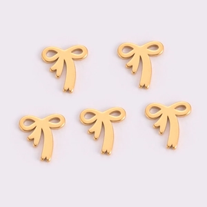 Set of five 18K gold plated stainless steel bow pendants for DIY jewelry making