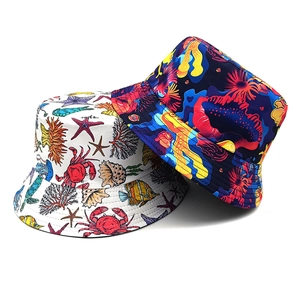 Bucket Hat Polyester Meerestiere Druck Sonnenschutz Wendbar Atmungsaktiv Sommer Fischerhut Unisex