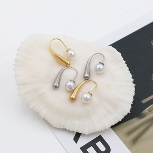 Minimalist Water Drop Artificial Pearl Earrings Stainless Steel 18K Gold Plated French Style Geometric Jewelry For Women Elegant