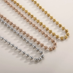 Polished stainless steel ball chain necklaces in silver, rose gold, and gold finishes