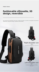 Detail of waterproof chest bag showing side anti-theft combination lock and USB port