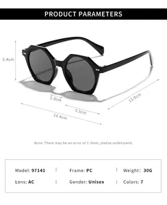 Detailed size chart for retro oversized square sunglasses showing frame dimensions