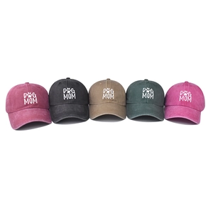 Washed vintage baseball caps for men and women with Dog Mom embroidery in five colors