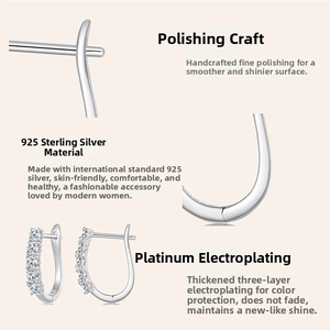 Macro detail of S925 sterling silver hoop earrings with polished finish and zirconia inlay