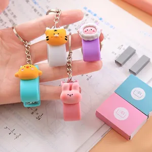 Mini Stapler Keychain Portable Cute Cartoon Animal Plastic Metal Binding Tool For School Office Stationery Supplies