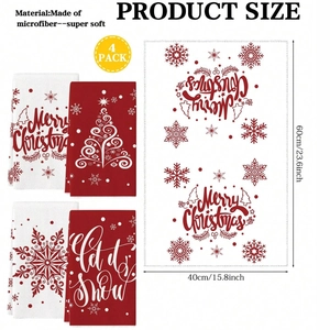 Detail of 4-pack Christmas microfiber kitchen towels showing 60x40cm size and soft texture
