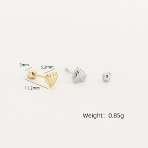 Minimalist S925 silver heart screw back stud earrings with 5.2mm width and 0.85g weight