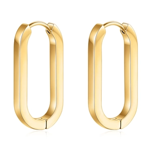 Minimalist Stainless Steel U-Shaped Hoop Earrings For Women 18K Gold Plated Rectangle Geometric Hollow Stud Earrings Fashion Jewelry