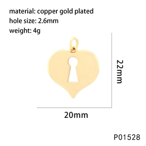 Technical drawing of 22mm heart shaped gold plated copper pendant with size dimensions