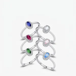 Elegant Oval Gemstone Ring 925 Sterling Silver Halo Cubic Zirconia Engagement Wedding Jewelry For Women Luxury Gift