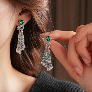 Vintage Rhinestone Alloy Tassel Drop Earrings With Silver Earring Post Teardrop Luxury Style Jewelry For Women