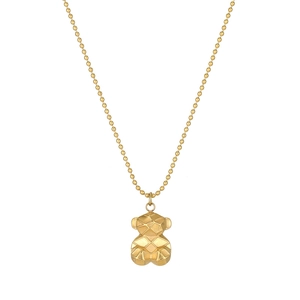 Chic matte gold faceted 3D bear pendant necklace with fine metal ball chain for women