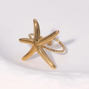 Elegant 18k gold plated starfish ring in stainless steel for women beach vacation style