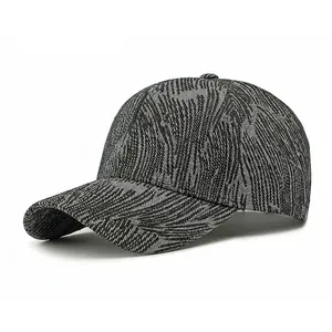 Classic dark gray jacquard denim baseball cap with curved brim and textured finish