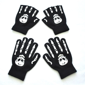 Luminous skeleton knit gloves set with white bone pattern for cycling and Halloween