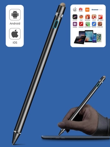 Universal active stylus pen for Android and iOS tablets shown in a multi-view use case