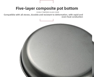 Detailed view of the five-layer reinforced composite base of a non-stick frying pan
