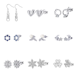 Detailed grid showing S925 sterling silver earrings with Celtic knots and pearl motifs