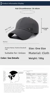 Detailed size guide for the dark gray baseball cap showing measurements and head chart