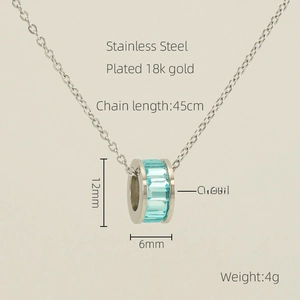 Detail view of 18k gold plated stainless steel crystal necklace with product dimensions