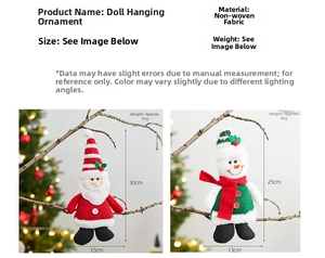 Detail of soft non-woven Santa and Snowman hanging dolls on a festive Christmas tree branch