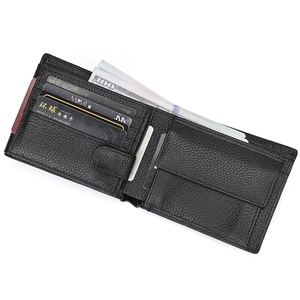 Detail view of the multi-slot card holders and bill compartments in a leather wallet