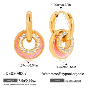 Detailed size and weight specs for pink enamel hoop earrings with white zircon stones