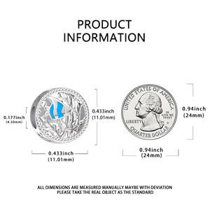 Detailed size view of silver hollow tropical fish charm with blue enamel and zircon