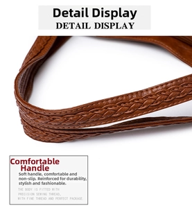Detail of dark brown braided leather handle with reinforced stitching for hand luggage