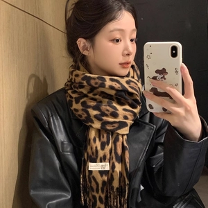 Leopard Print Scarf Soft Imitation Cashmere Thick Warm Shawl With Tassels Classic Winter Fashion For Women