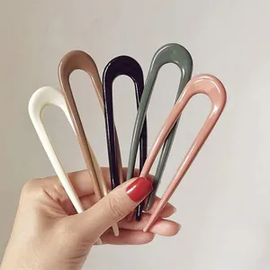 Minimalist U Shaped Hair Stick Resin Dual Prong Hair Fork Simple Bun Maker Updo Styling Tool For Women French Style