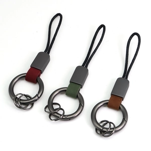 Lot de porte-clés de voiture en cuir rouge vert et marron avec anneaux métalliques
