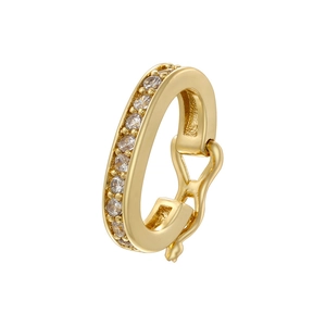 Detailed view of an 18K gold-plated connector clasp set with sparkling cubic zirconia