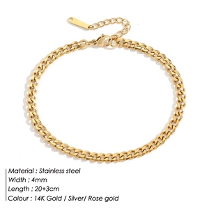 Tobillera de cadena cubana de acero inoxidable de 4 mm en oro de 14K con cierre seguro