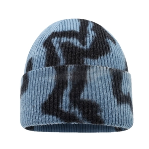 Street style tie-dye ribbed beanie hat in blue and black camouflage for women and men