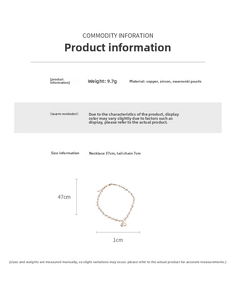 Detailed sizing chart for pearl necklace with gourd pendant and zircon accents