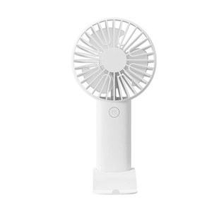 Portable handheld mini USB fan in white with detachable desktop base stand.