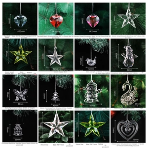 Detailed grid of 16 acrylic Christmas tree ornaments with faceted snowflake and star designs