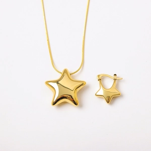 Minimalist gold plated stainless steel star pendant necklace and earrings jewelry set