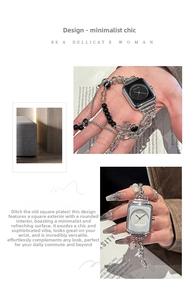 Detail of elegant beaded watch straps and sleek metal chain bracelets on female wrists