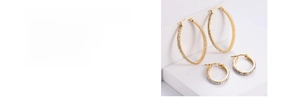 Detail view of 316L titanium steel gold hoop earrings with sparkling white rhinestones