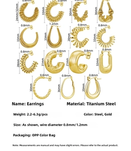 Detailed size chart for vintage gold-plated stainless steel geometric hoop earrings