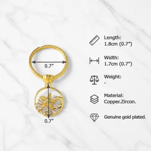 Size chart showing 1.8cm gold starfish pendant measurements and zircon details