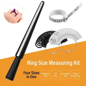 Ring sizer tool set with mandrel and finger gauges for US, UK, EU, and JP sizes